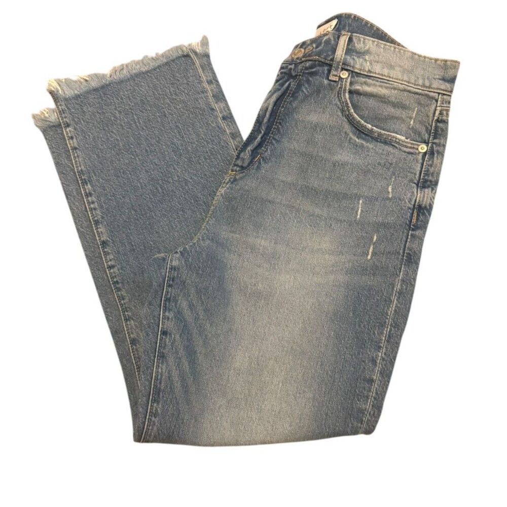 Loft Straight Crop Distressed Jeans Vintage Wash – Size 6 Petite Frayed Hem